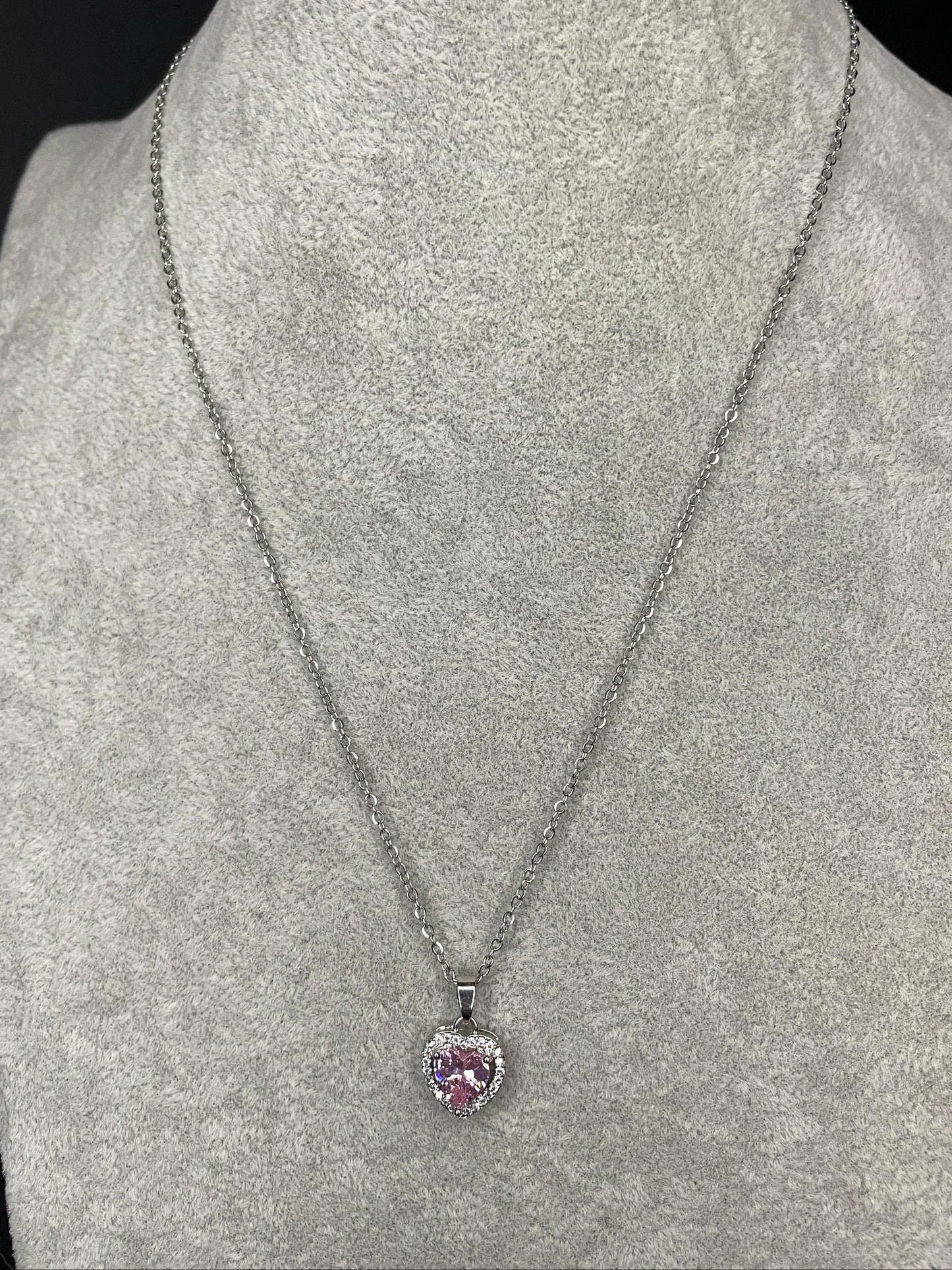 Colier Argintiu Pink Heart