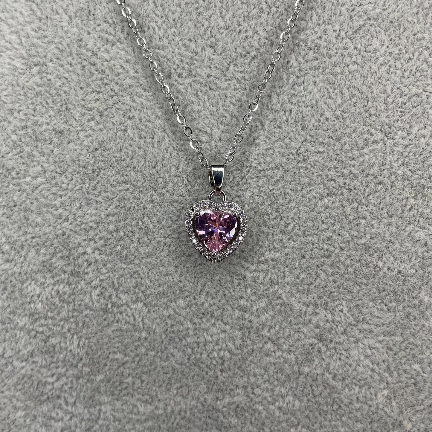Colier Argintiu Pink Heart