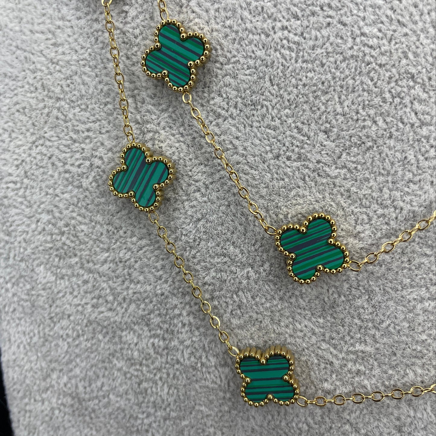 Colier Auriu Dublu Trifoi Verde