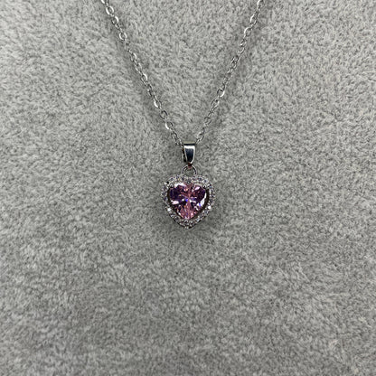 Colier Argintiu Pink Heart