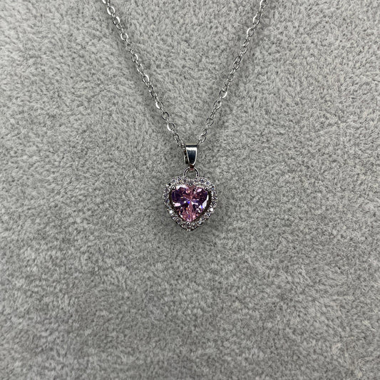 Colier Argintiu Pink Heart