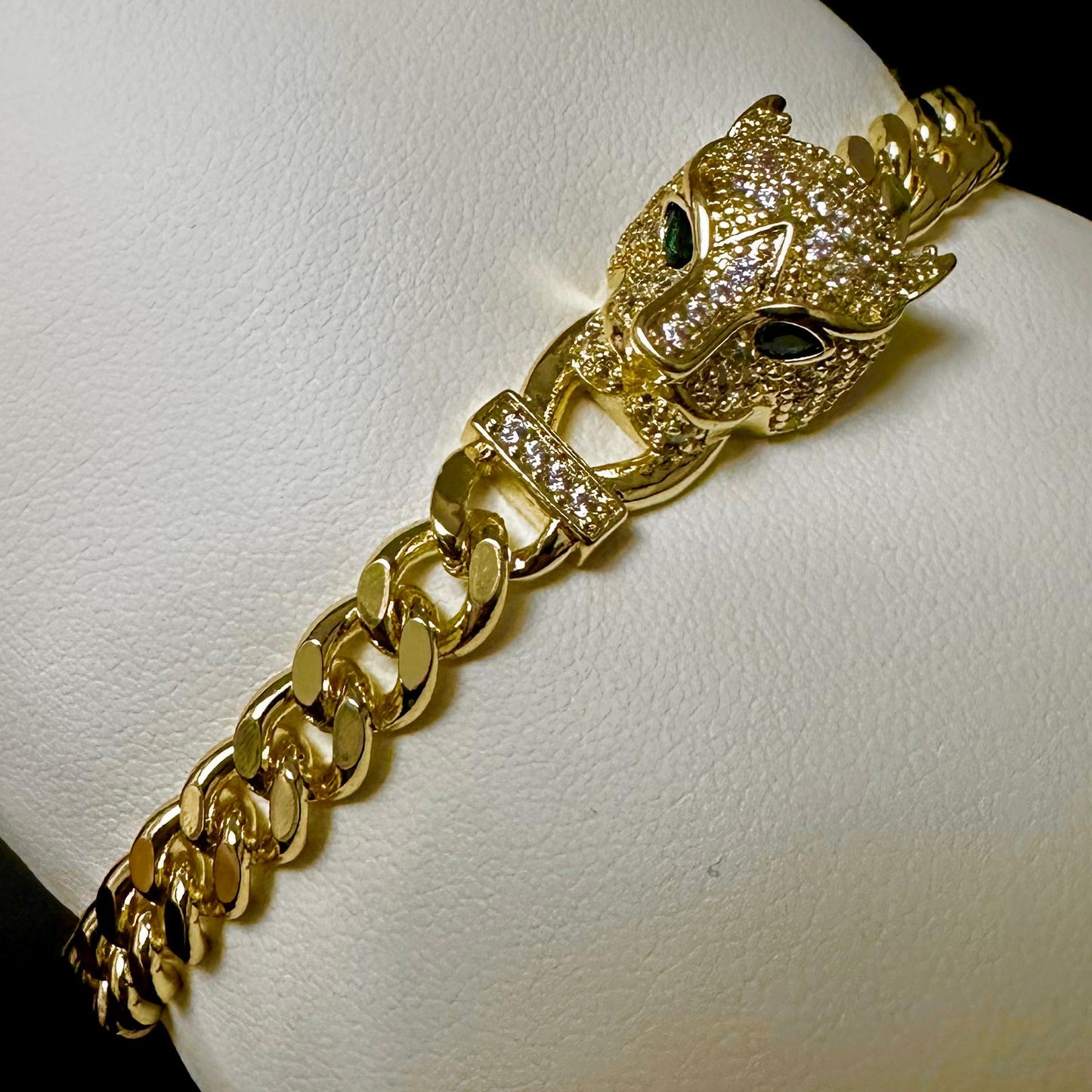 Bratara Cuban Ice Panthera Placata cu Aur 18K