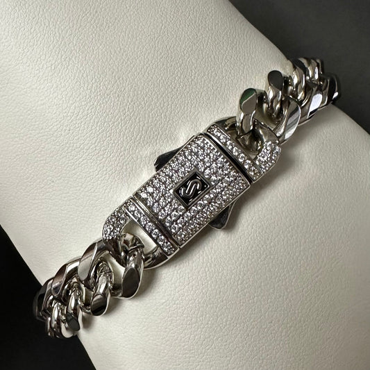 Bratara Cuban Monaco 11mm Placata cu Aur Alb 18K