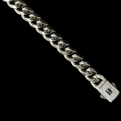 Bratara Cuban Monaco 11mm Placata cu Aur Alb 18K