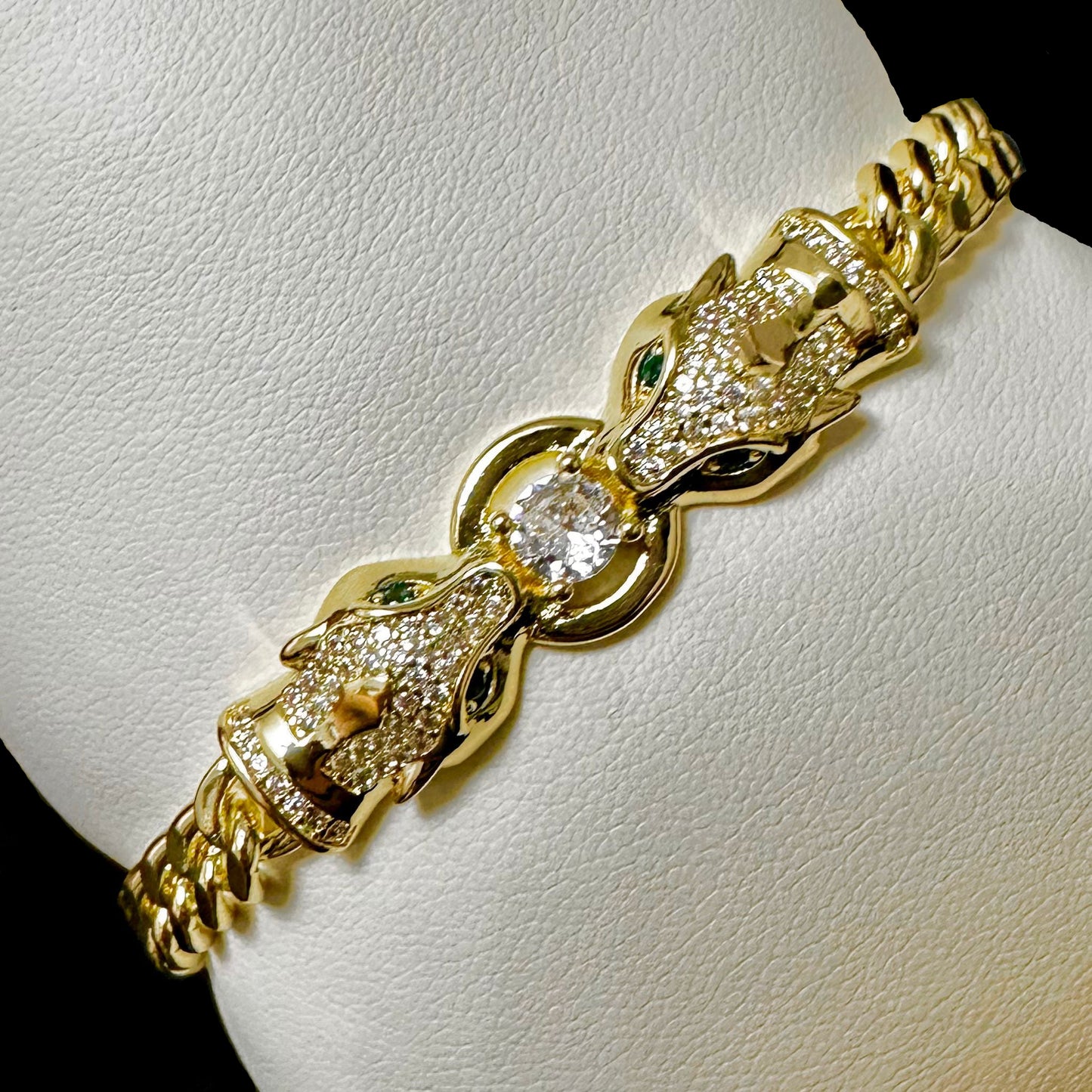 Bratara Cuban Ice Panthera v2 Placata cu Aur 18K