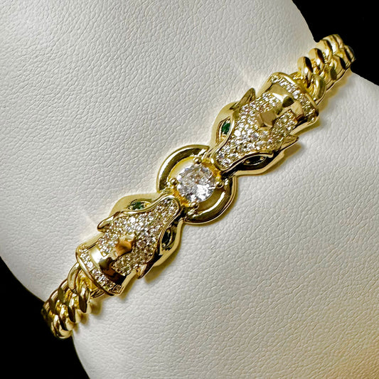 Bratara Cuban Ice Panthera v2 Placata cu Aur 18K