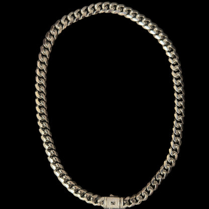 Colier Cuban Monaco 11mm Placat cu Aur Alb 18K