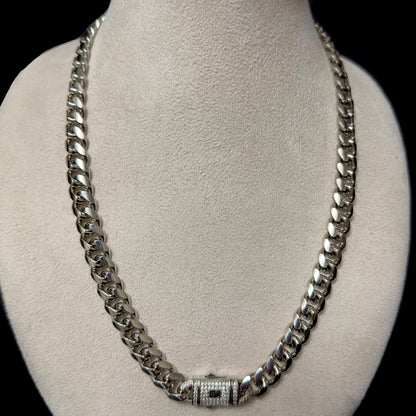 Colier Cuban Monaco 11mm Placat cu Aur Alb 18K