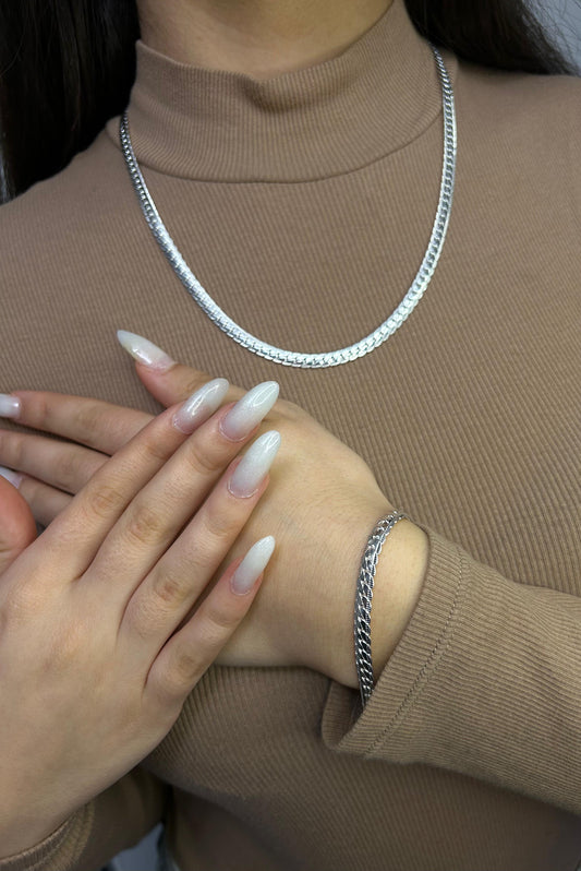 Set Colier+Brățară Argintie Snake Skin
