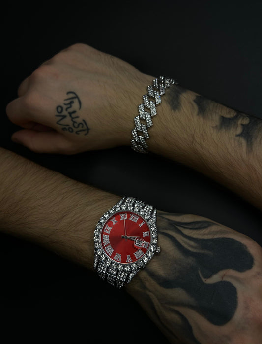 Set Ceas Luxury Style+Brățară Cuban Argintie